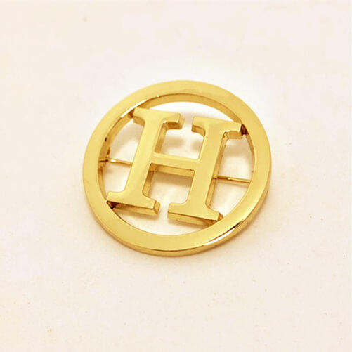 Gold initial jewelry factory personalized brass logo badge company custom unique pins and brooches wholesale suppliers